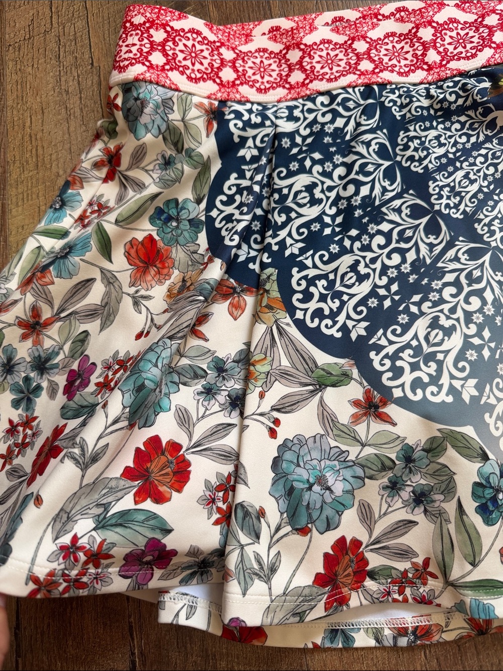Johnny Was Multicolor Floral Circle Skirt with Red Waistband - Picture 4 of 10